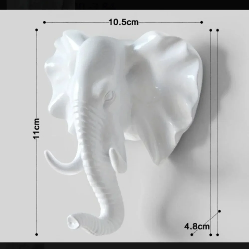Decorative Glossy White Elephant Head PVC Wall Hook